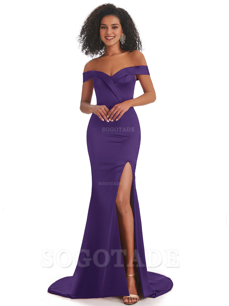 Sexy Mermaid Soft Satin Off The Shoulder Long African Bridesmaid Dresses prom shop dresses