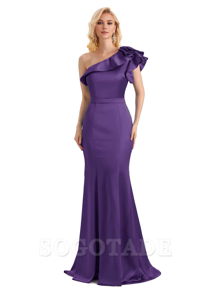 One Shoulder Long Mermaid Bridesmaid Dresses Soft Satin Charming Evening Party Dress