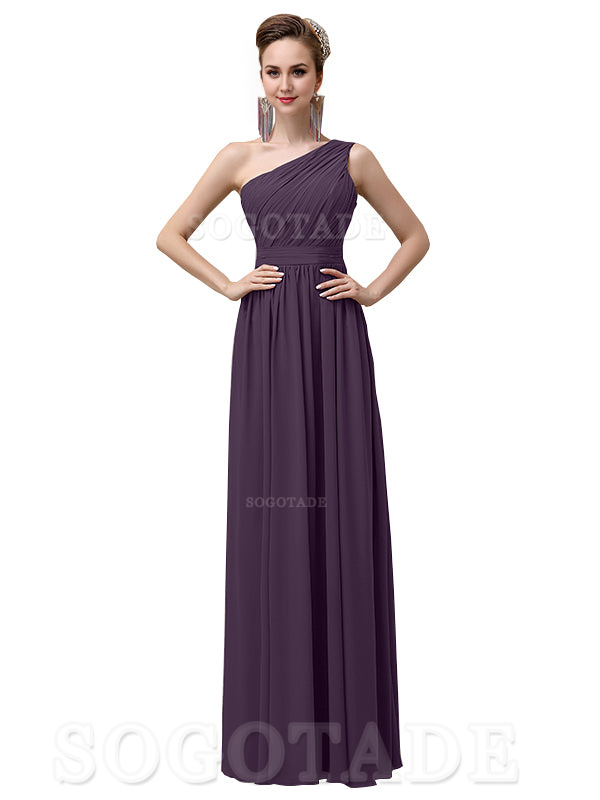 Charming One-Shoulder A-Line Chiffon Pleated Floor-Length Long Elegant Bridesmaid Dresses Formal Women's Dresses Wedding Guests Dresses