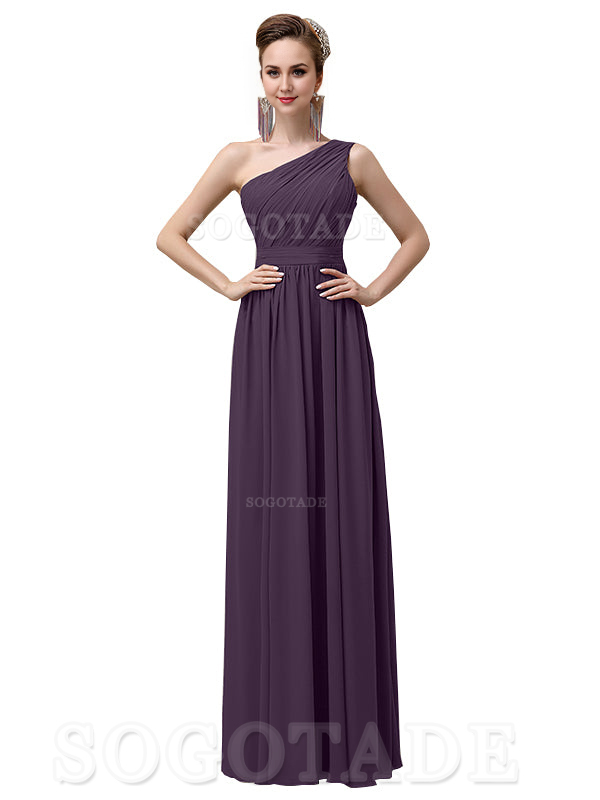 Charming One-Shoulder A-Line Chiffon Pleated Floor-Length Long Elegant Bridesmaid Dresses Formal Women's Dresses Wedding Guests Dresses