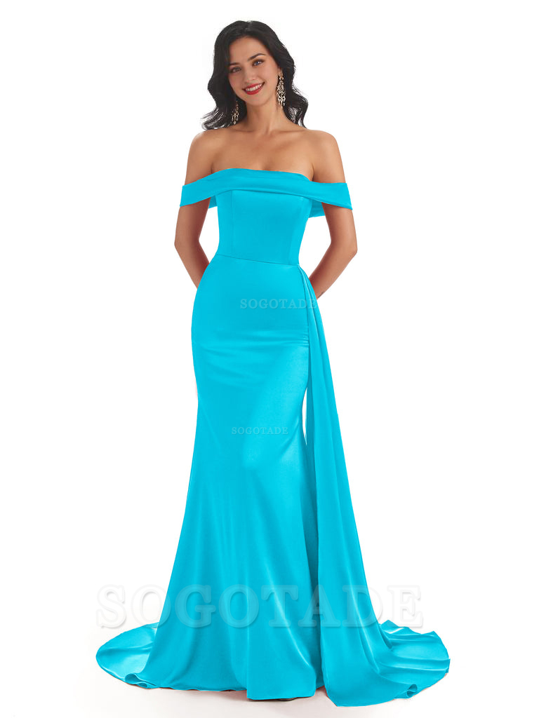 Sexy Off The Shoulder Soft Satin Mermaid Long Bridesmaid Dresses Gown prom shop dresses