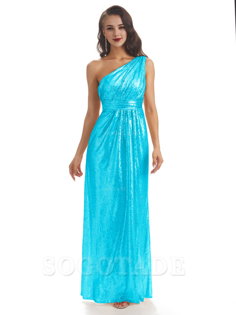 Sexy Sequin One Shoulder Sleeveless Long Mermaid Bridesmaid Dresses prom shop dresses