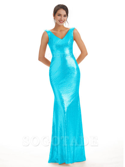 Sleeveless V Neck Mermaid Cultivate oneself Sequin Shining Luxury Bridesmaid Dresses Formal Women's Dresses Wedding Guest Dresses