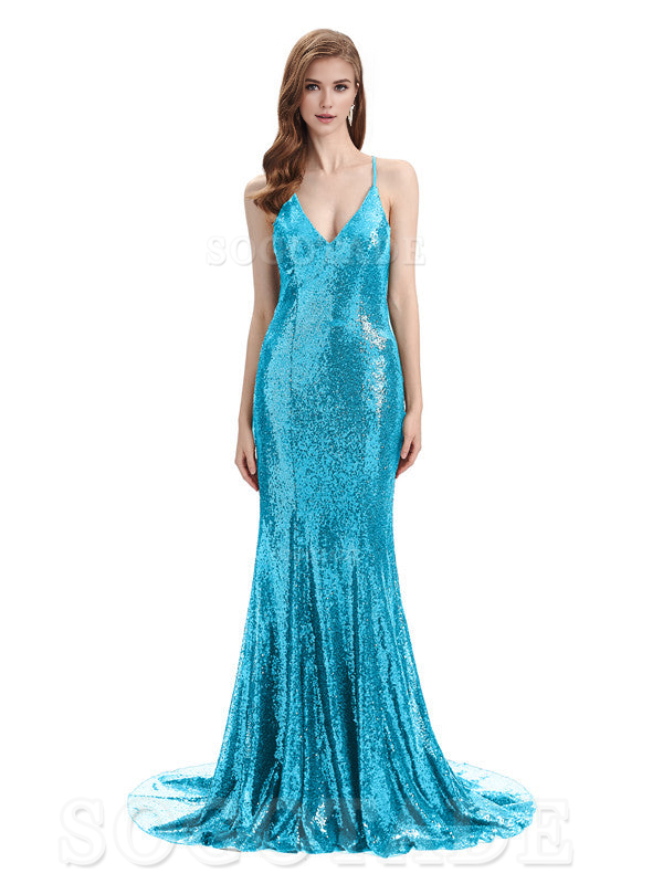 Deep V Neck Sexy Spaghetti Strap Backless Sequins Floor-Length Bridesmaid Dresses Bridesmaid Dresses Formal Women's Dresses Wedding Guest Dresses