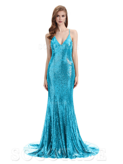 Deep V Neck Sexy Spaghetti Strap Backless Sequins Floor-Length Bridesmaid Dresses Bridesmaid Dresses Formal Women's Dresses Wedding Guest Dresses