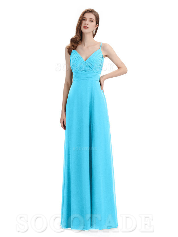 Chiffon V-Neck Spaghetti Strap Floor-Length Side Fork Long Bridesmaid Dresses Formal Women's Dresses Wedding Guests Dresses