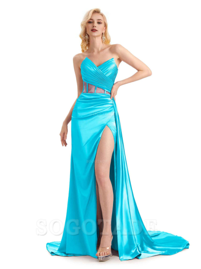 Sexy Soft Satin Side Slit See Through Floor-Length Long Mermaid Bridesmaid Dresses prom shop dresses