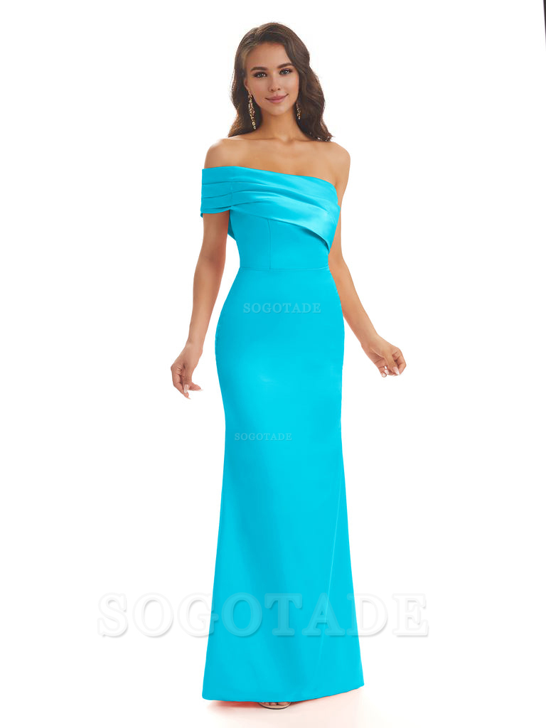 Soft Satin Sexy Side Slit One Shoulder Long Mermaid Bridesmaid Dresses Online prom dress in store