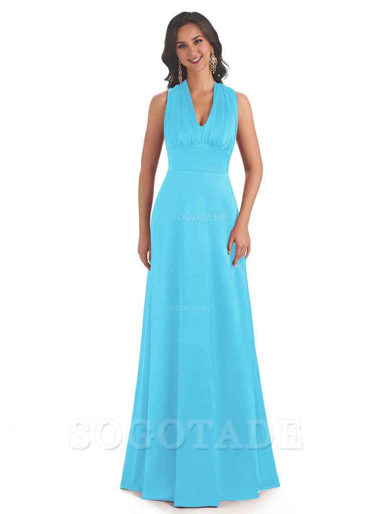 Convertiable Soft Satin A-Line Long Wedding Bridesmaid Dresses Online prom dress in store