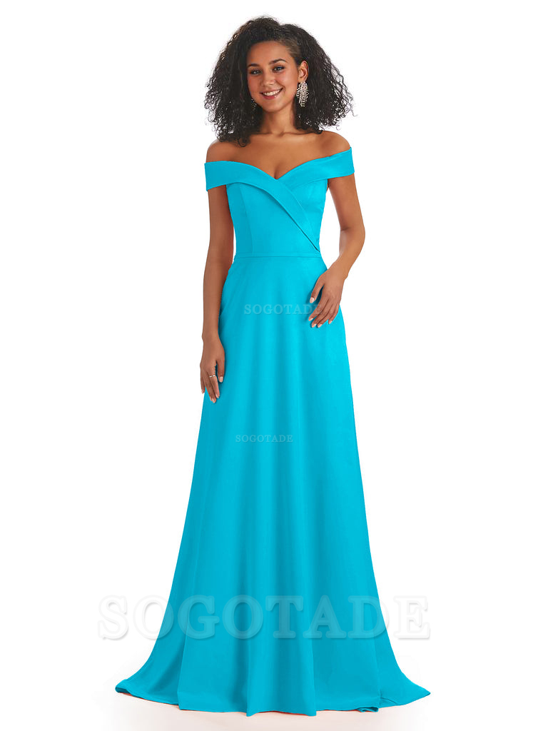 Soft Satin Off The Shoulder Long A-Line African Bridesmaid Dresses prom dress stores ﻿