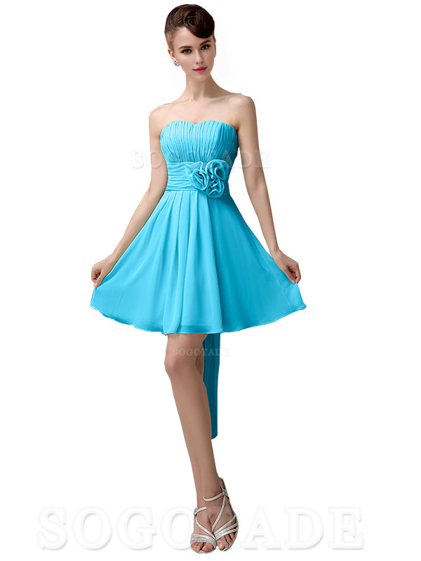 A-Line Off Shoulder Sweatheart Chiffon Short With Flower Bridesmaid Dresses Formal Women's Dresses Wedding Guests Dresses