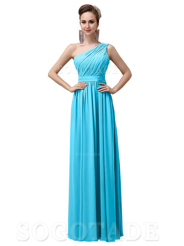 Charming One-Shoulder A-Line Chiffon Pleated Floor-Length Long Elegant Bridesmaid Dresses Formal Women's Dresses Wedding Guests Dresses