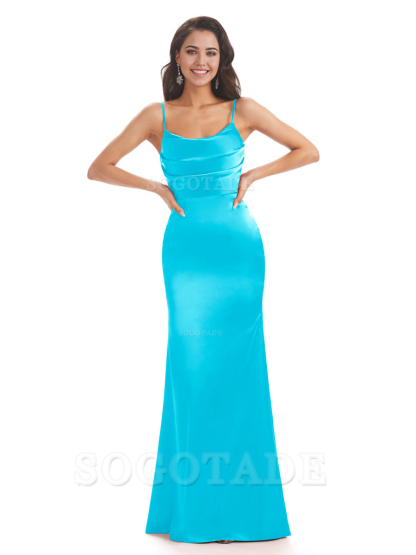 Mermaid Spaghetti Straps Satin formal dresses evening gown Bridesmaid Dresses With Side Slit 