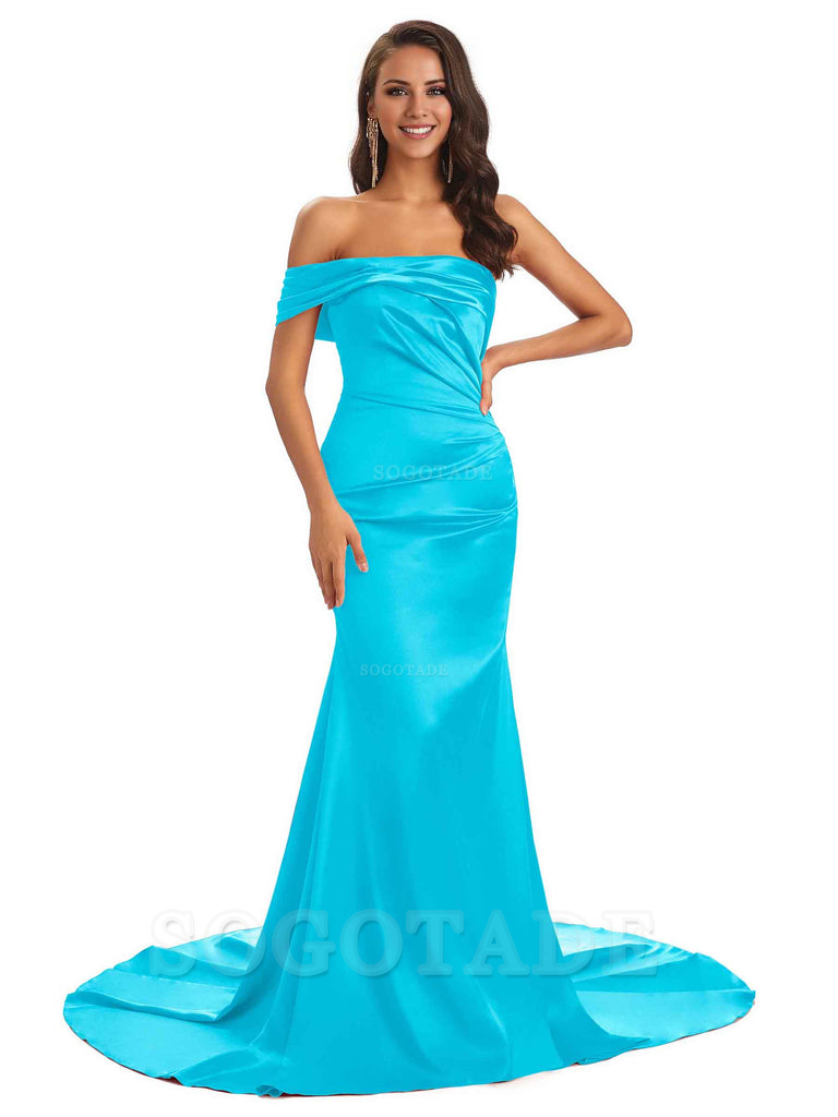 Sexy Soft Satin One Shoulder Long Unique Mermaid Bridesmaid Dresses Elegant Evening Party Dress