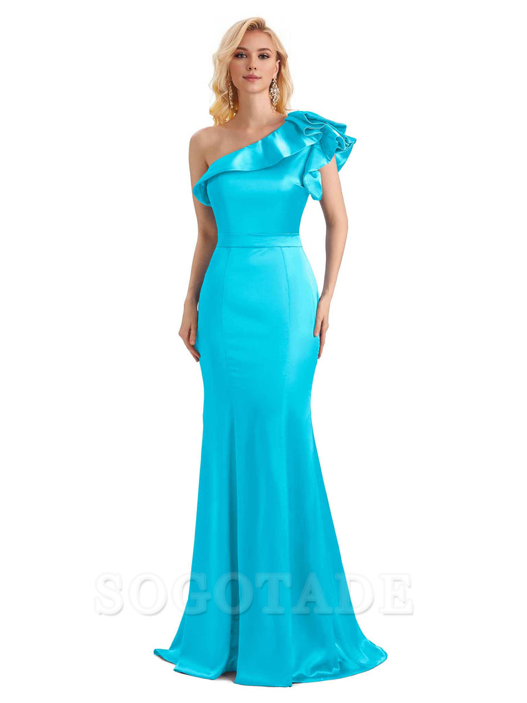 One Shoulder Long Mermaid Bridesmaid Dresses Soft Satin Charming Evening Party Dress