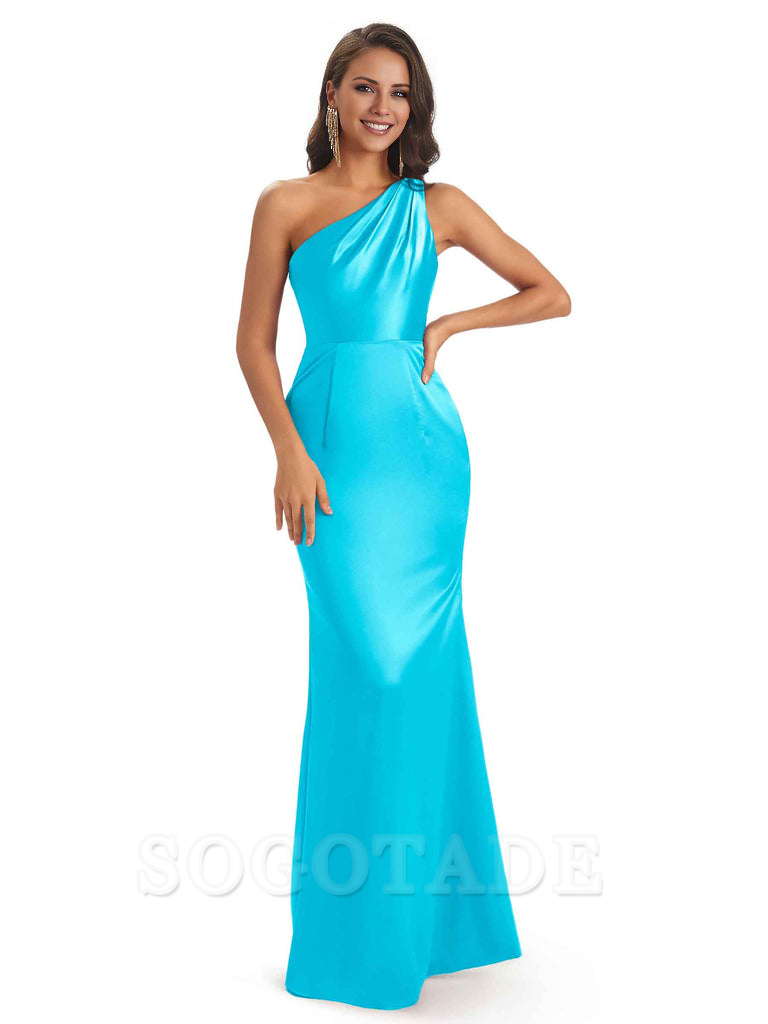 One Shoulder Long Mermaid Bridesmaid Dresses Sexy Soft Satin Elegant Evening Party Dress