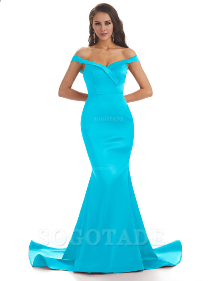 Elegant Off The Shoulder Soft Satin Mermaid Long Bridesmaid Dresses Charming Evening Party Dress