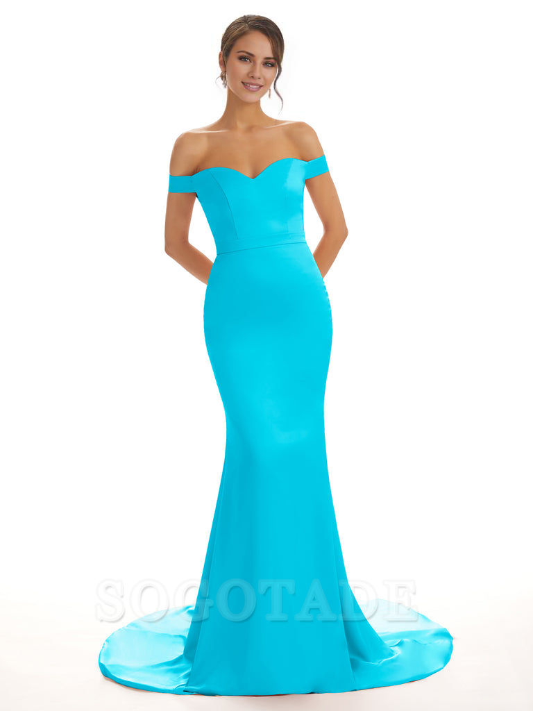 Elegant Off The Shoulder Satin Long Mermaid Bridesmaid Dresses
