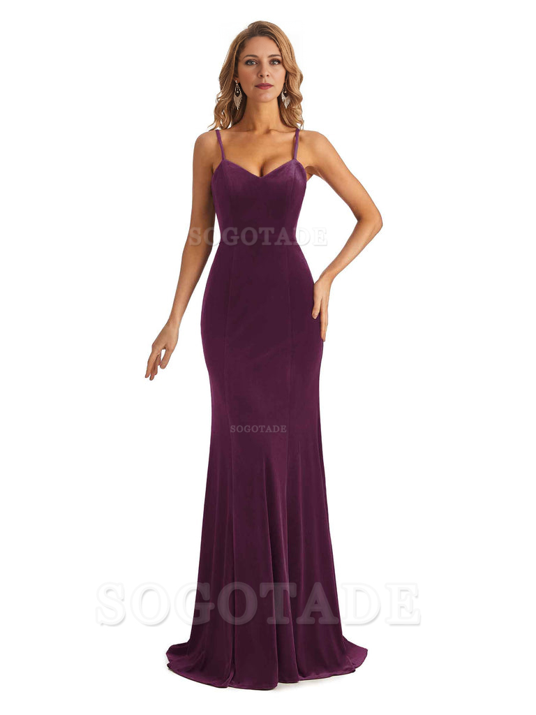 Elegant Charming V-Neck Mermaid Spaghetti Straps Backless Velvet Long High Quality Bridesmaid Dresses Formal Women's Dresses Wedding Guests Dresses