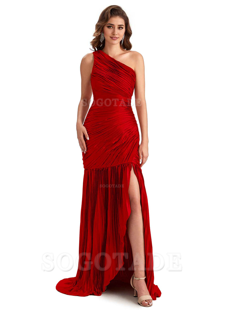 Sexy Side Slit Mermaid Soft Satin One Shoulder Long Ladies Bridesmaid Dresses Online