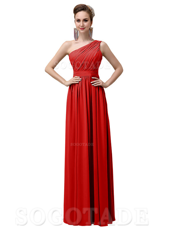 Charming One-Shoulder A-Line Chiffon Pleated Floor-Length Long Elegant Bridesmaid Dresses Formal Women's Dresses Wedding Guests Dresses