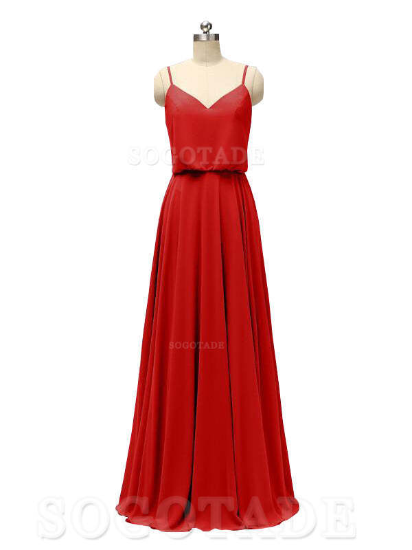 Elegant Simple V Neck Spaghetti Strap Chiffon Floor Length Modern Bridesmaid Dresses Formal Women's Dresses Wedding Guests Dresses