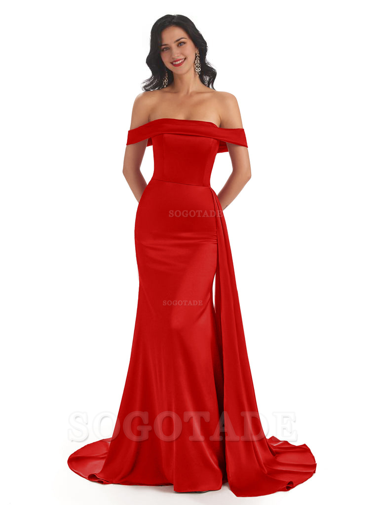 Sexy Off The Shoulder Soft Satin Mermaid Long Bridesmaid Dresses Gown prom shop dresses