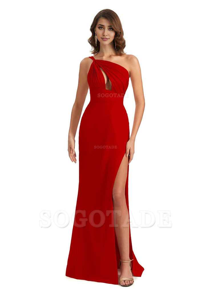 Sexy One Shoulder Silky Satin Unique Long Ladies Bridesmaid Dress For Wedding