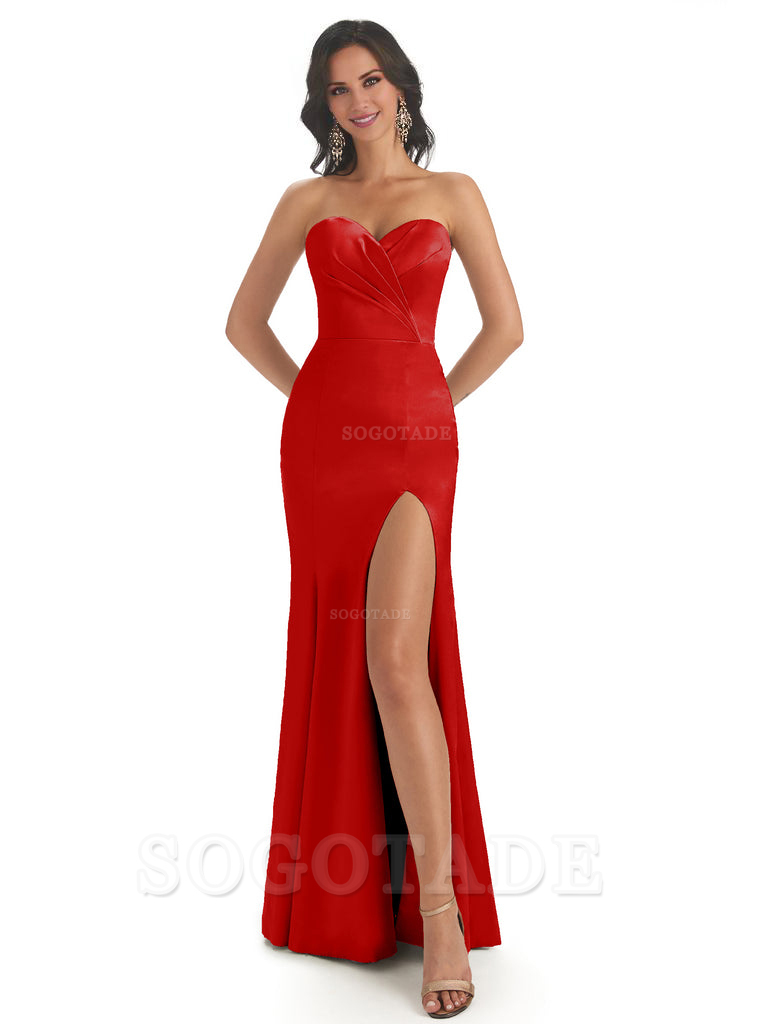 Simple Soft Satin Side Slit Sweetheart Long Mermaid Bridesmaid Dresses Elegant Evening Party Dress