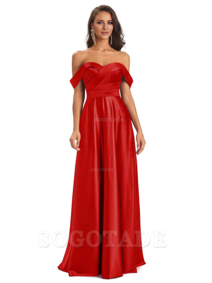 Sexy Soft Satin Off The Shoulder A-Line Long Bridesmaid Dresses Elegant Evening Party Dress