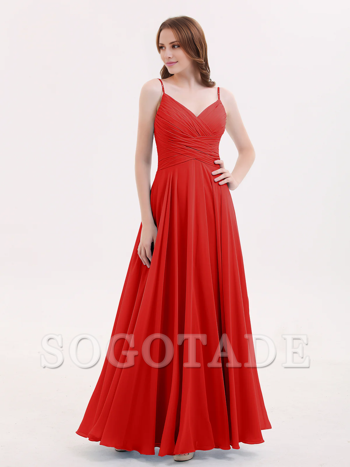 V-neck Fine Shoulder Strap Floor Length Chiffon Bridesmaid Dresses Online