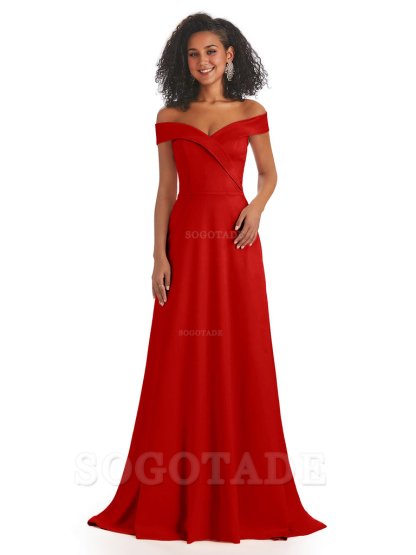 Soft Satin Off The Shoulder Long A-Line African Bridesmaid Dresses prom dress stores ﻿