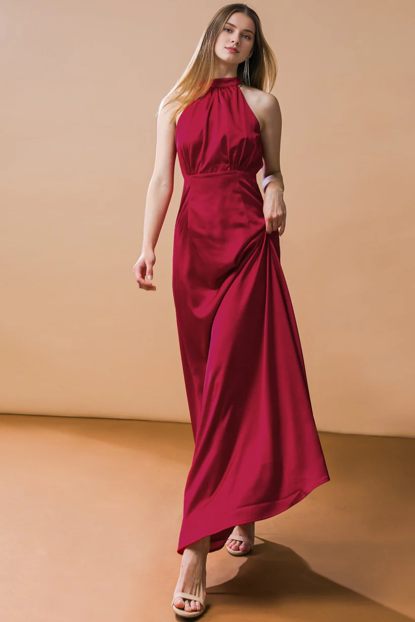A-line hanging neck collar with exposed back lace up dress-SOGOTADE