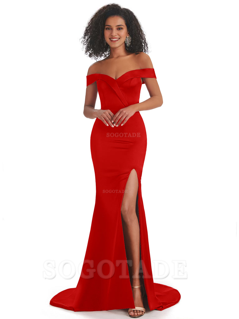 Sexy Mermaid Soft Satin Off The Shoulder Long African Bridesmaid Dresses prom shop dresses