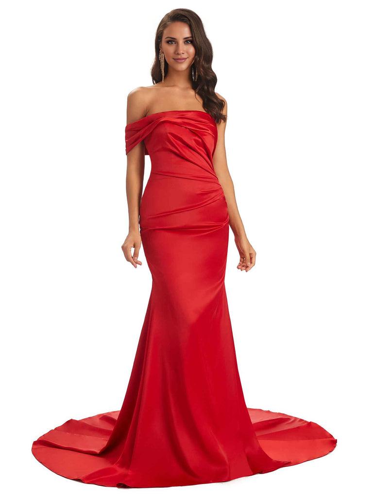 Sexy Soft Satin One Shoulder Long Unique Mermaid Bridesmaid Dresses Elegant Evening Party Dress