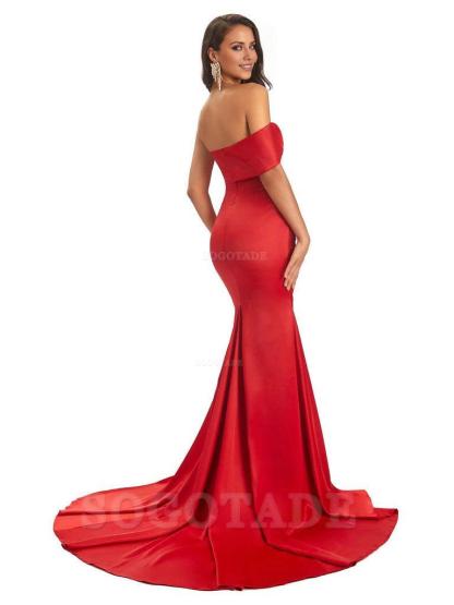 Sexy Soft Satin One Shoulder Long Unique Mermaid Bridesmaid Dresses Elegant Evening Party Dress