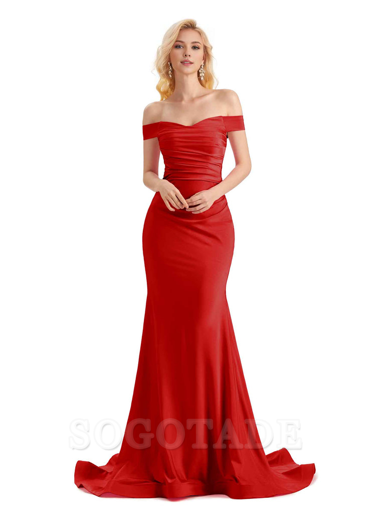 Sexy Mermaid Off The Shoulder Stretchy Jersey Formal Bridesmaid Dresses Long Wedding Guest Dress