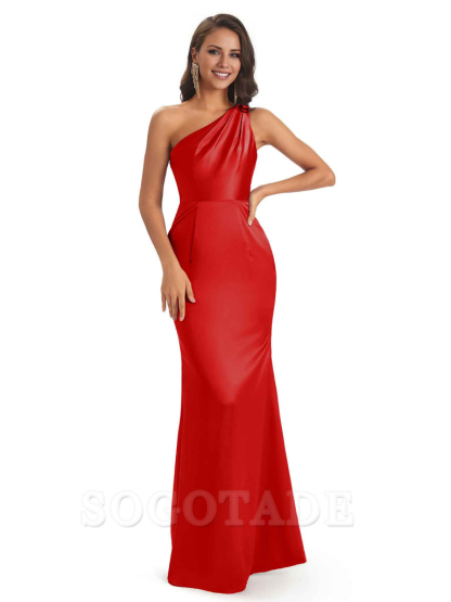 One Shoulder Long Mermaid Bridesmaid Dresses Sexy Soft Satin Elegant Evening Party Dress