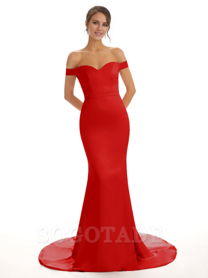 Elegant Off The Shoulder Satin Long Mermaid Bridesmaid Dresses