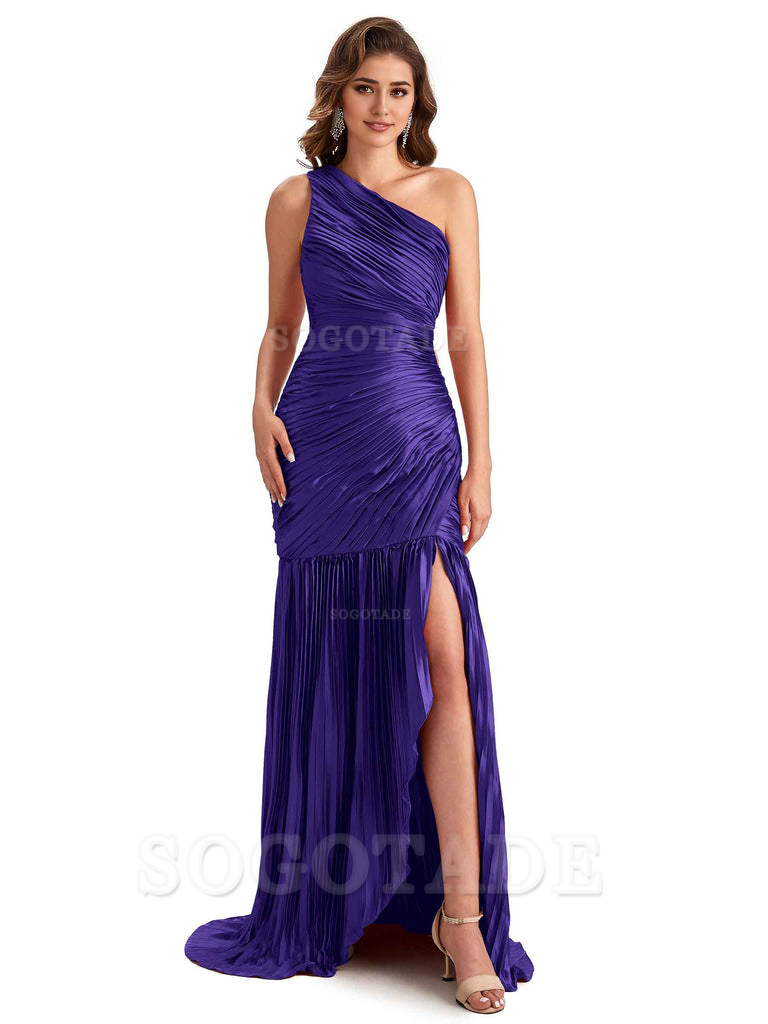 Sexy Side Slit Mermaid Soft Satin One Shoulder Long Ladies Bridesmaid Dresses Online