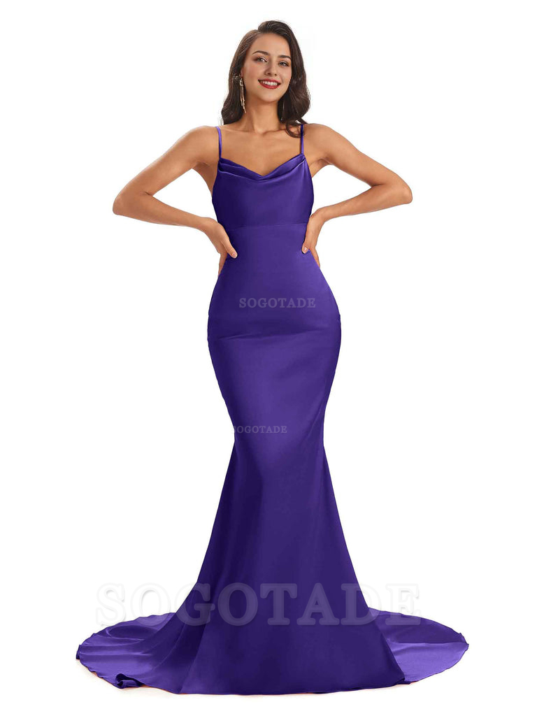 Sexy Backles Soft Satin Spaghetti Straps Maxi Mermaid Bridesmaid Dresses Online prom shop dresses