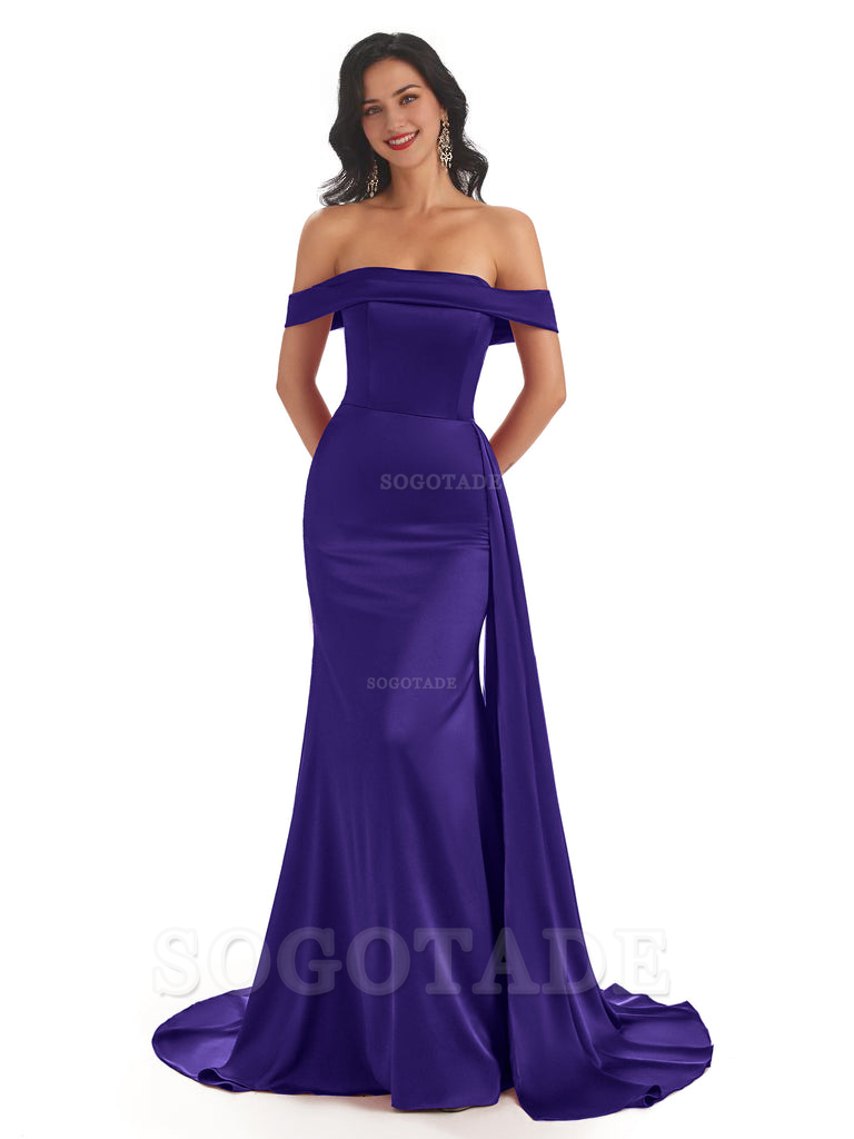 Sexy Off The Shoulder Soft Satin Mermaid Long Bridesmaid Dresses Gown prom shop dresses