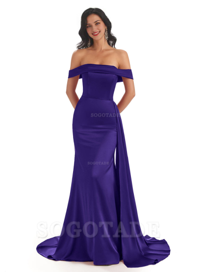 Sexy Off The Shoulder Soft Satin Mermaid Long Bridesmaid Dresses Gown prom shop dresses