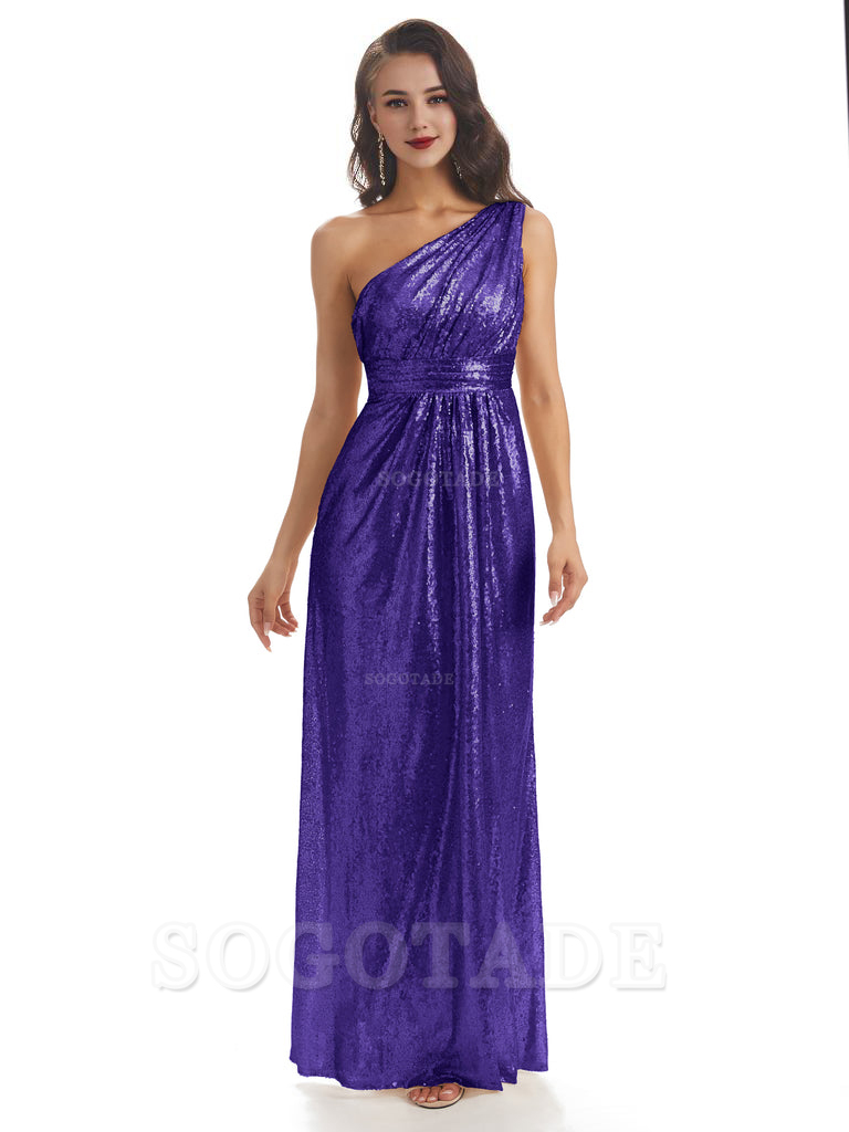 Sexy Sequin One Shoulder Sleeveless Long Mermaid Bridesmaid Dresses prom shop dresses
