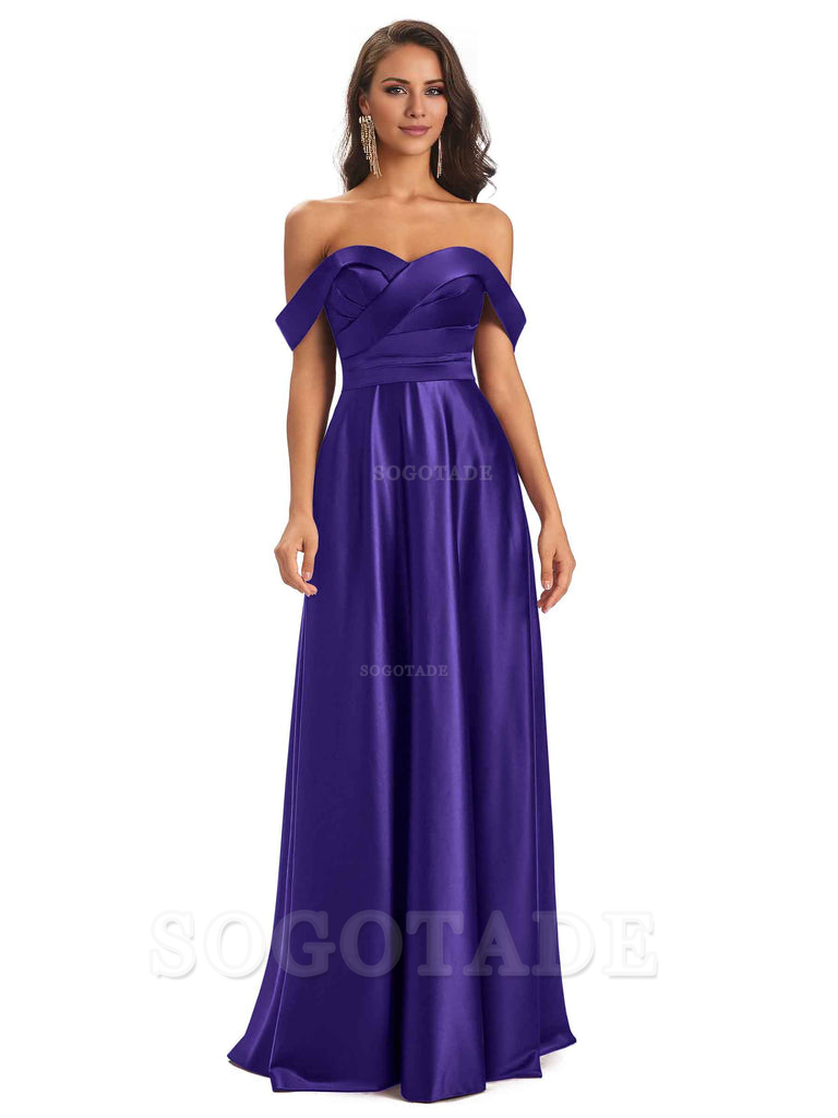 Sexy Soft Satin Off The Shoulder A-Line Long Bridesmaid Dresses Elegant Evening Party Dress
