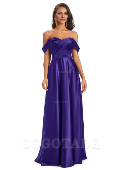 Sexy Soft Satin Off The Shoulder A-Line Long Bridesmaid Dresses Elegant Evening Party Dress