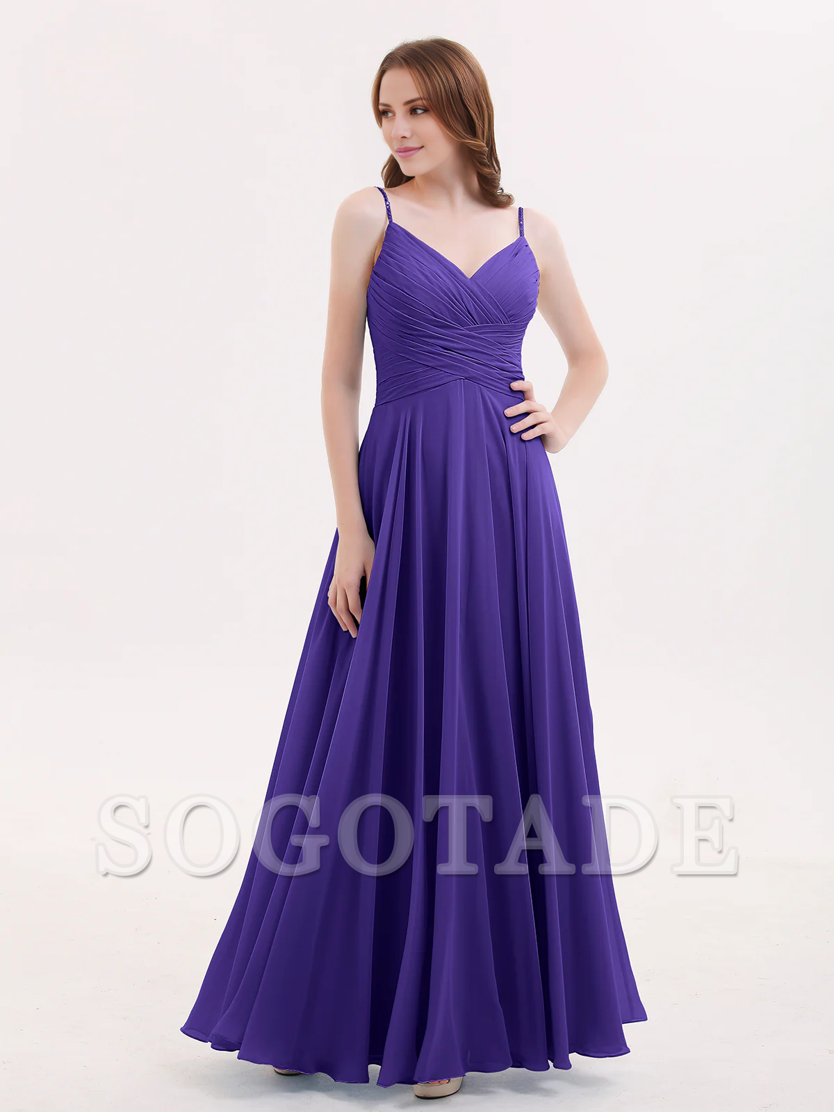 V-neck Fine Shoulder Strap Floor Length Chiffon Bridesmaid Dresses Online