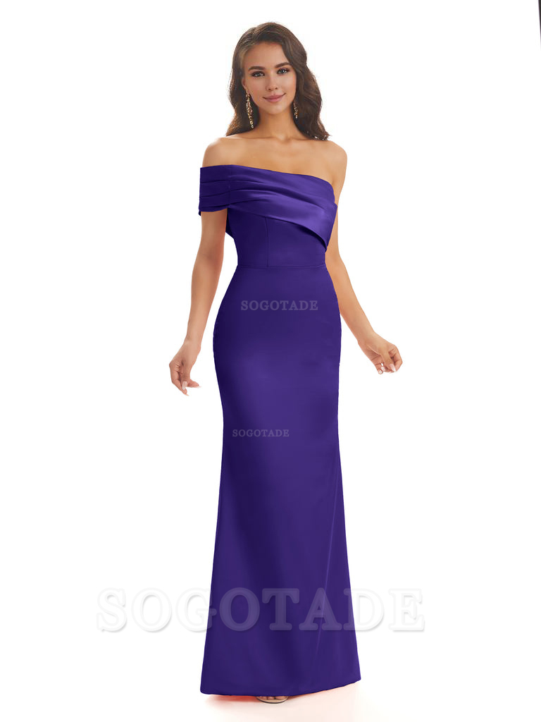 Soft Satin Sexy Side Slit One Shoulder Long Mermaid Bridesmaid Dresses Online prom dress in store