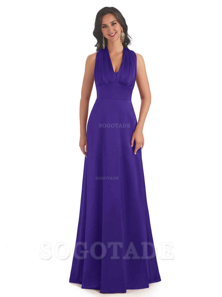 Convertiable Soft Satin A-Line Long Wedding Bridesmaid Dresses Online prom dress in store