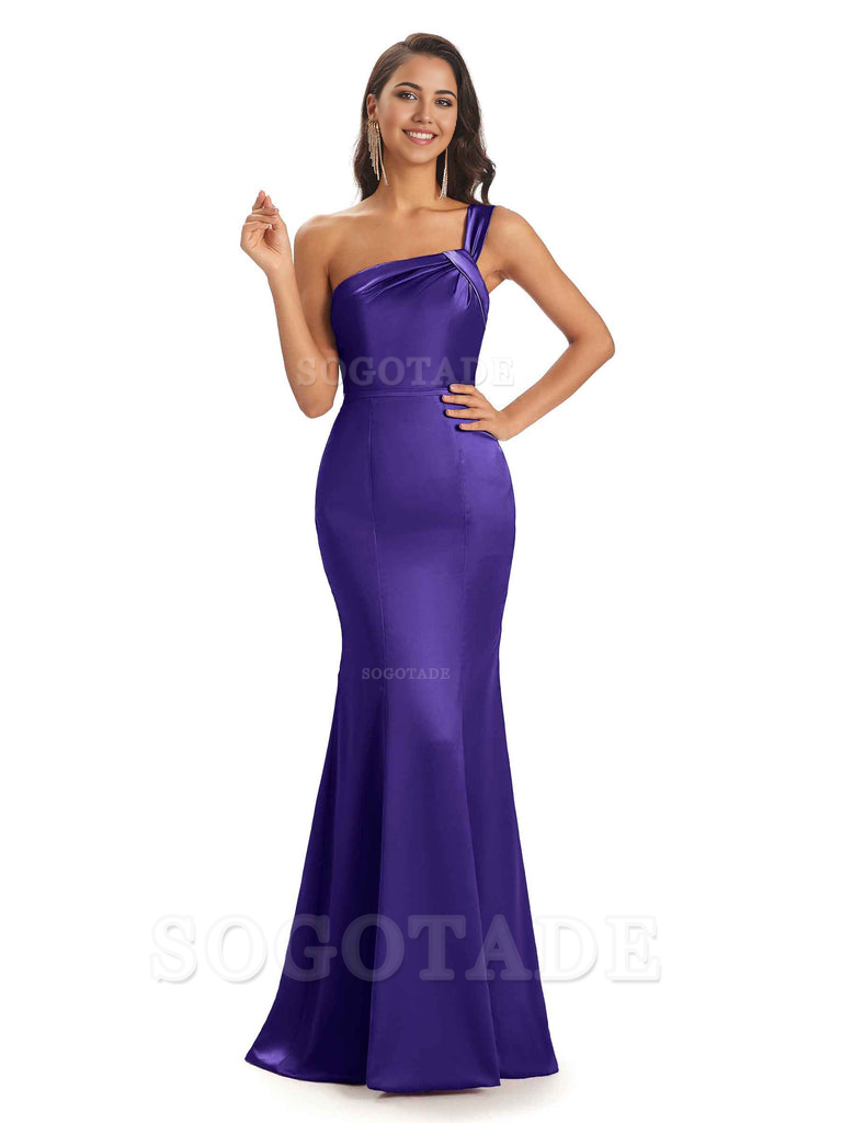 Mermaid One Shoulder Satin Floor Length formal dresses evening gown Bridesmaid Dresses